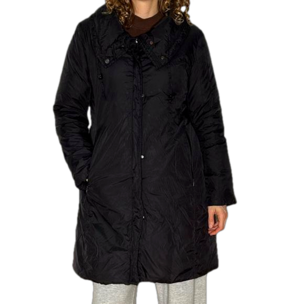 Eileen Fisher Sz S Black Down Feather Puffer Mid Lenght Zipped Coat